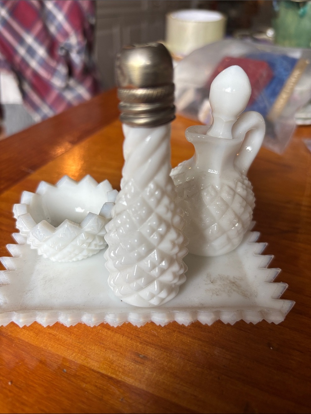Google White Milk Glass Pineapple Vanity Set
